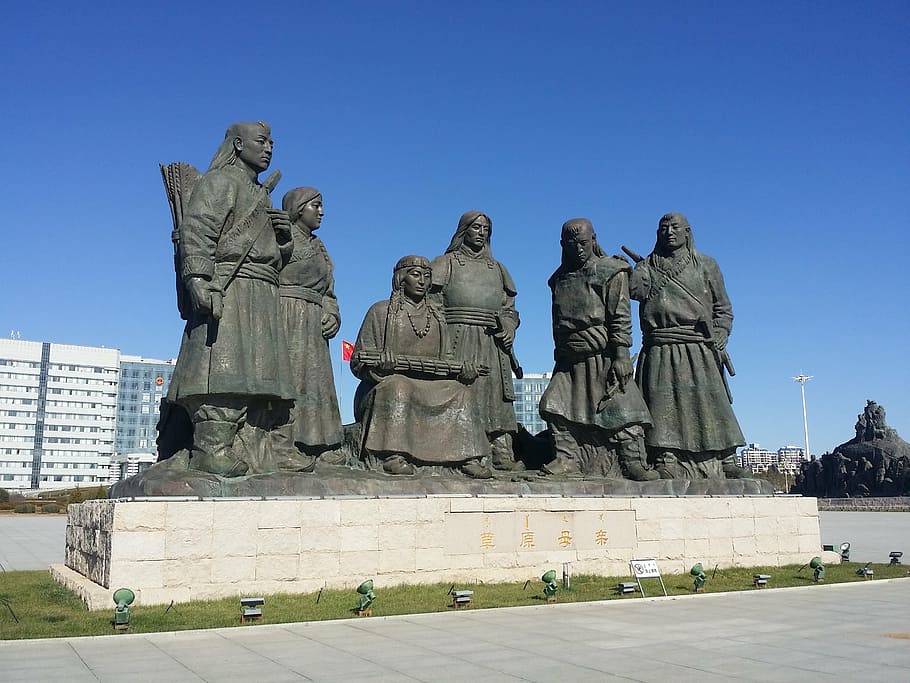inner mongolia, jingkiseukan, mongol empire, kagan, statue, genghis khan, mongolia, art and craft, sculpture, representation