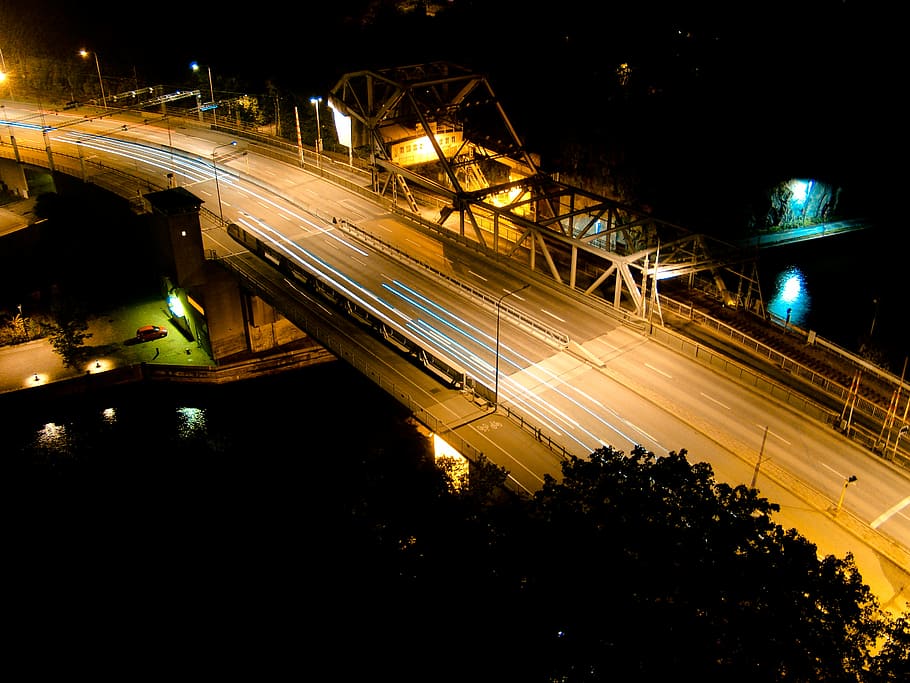 jembatan pada malam hari, timelapes, foto, jembatan, mobil, lampu, pencahayaan panjang, fotografi, jalan, jalan raya
