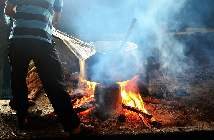 Cooking, Stone, Stove, Vintage, stone stove, vintage stove, bulk cooking, smoke, fire, flames