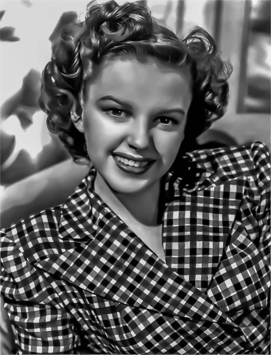 judy garland -female, portrait, singer, hollywood, actress, looking at camera, one person, young adult, indoors, lifestyles