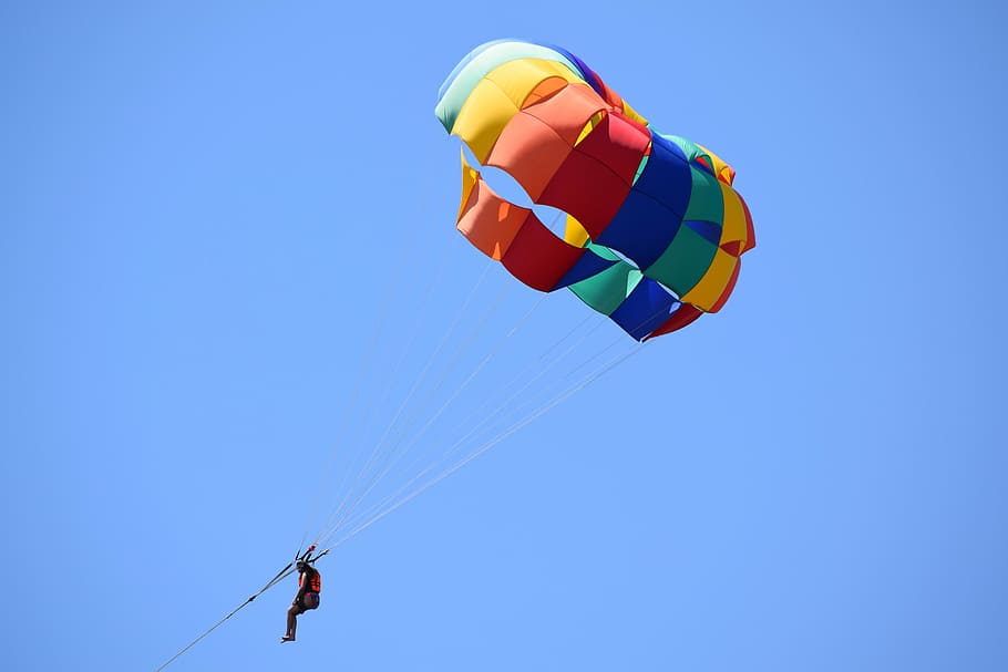 parasailing, colorido, deportes extremos, deporte, vuelo, paracaidismo, paracaídas, acción, aire, cielo