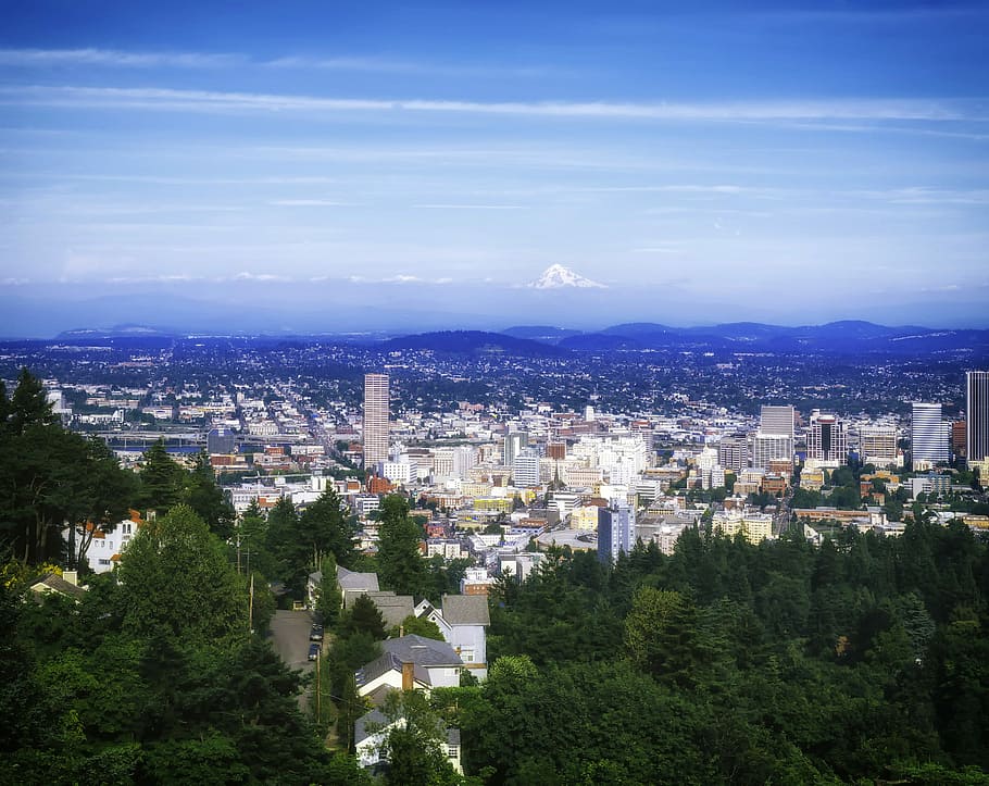 ctiyscape view, portland, oregon, mountain, back, view, Portland, Oregon, cityscape, landscape, landscapes