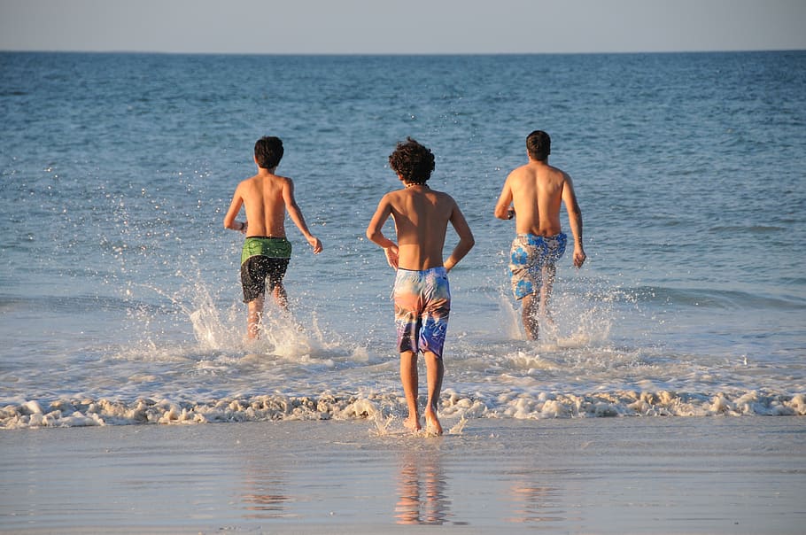 men, boys, running, beira mar, sol, beach, mozambique, litoral, sunset, agua
