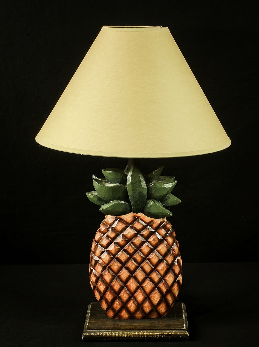 lamp, pineapple, shade, electric light, illumination, folk art, primitive, light, lamp shade, indoors