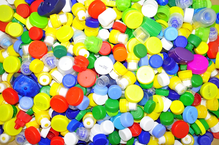 caps, material, recycling, nuts, stack, colorful, the collection of, plastic, round, multi colored
