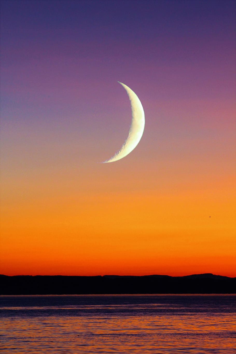 photo of half-moon, half-moon, sunset, moon, beach, landscape, sky, nature, evening, water