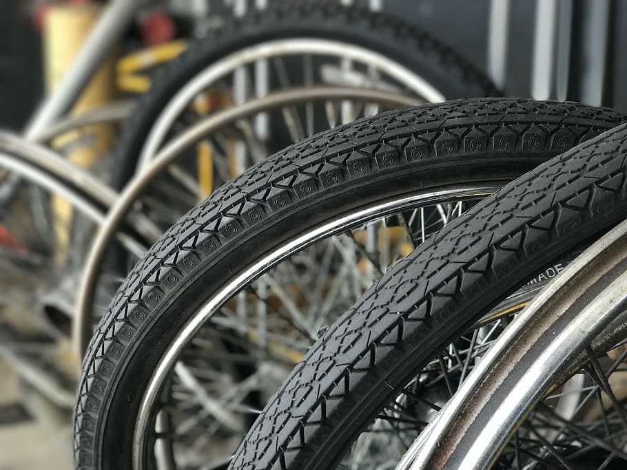 bicycle tires, wheels, bicycle, tires, wheel, cycle, repair, rubber, old, flat