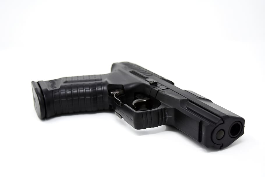 black semi-automatic pistol, pistol, sport, airsoft, weapon, target, crime, fight, police, ammunition