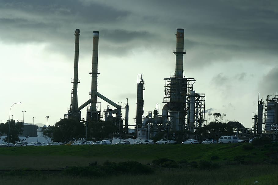 industrial, factory, cumulus clouds, refinery, petroleum, oil, industry, plant, petrochemical, capetown