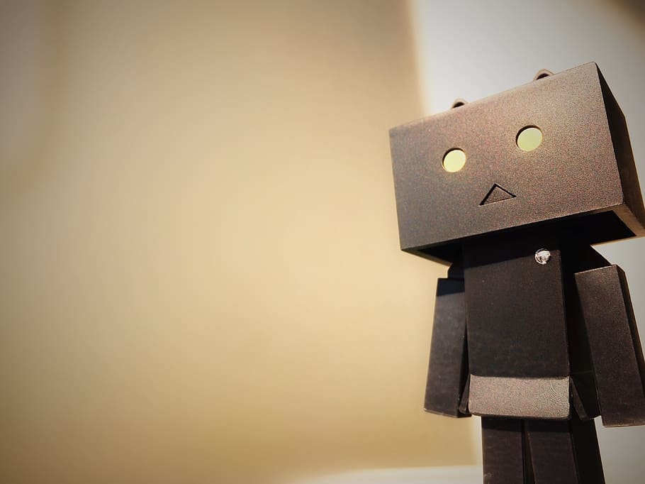 wooden box, danbo, nyangbo, figures, doll, black and white, loneliness, box, however boards, animation