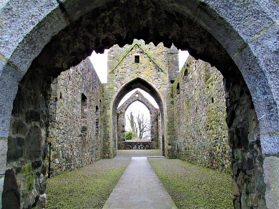 CARLINGFORD, NORTHERN IRELAND, gray pathway between walls, arch, architecture, built structure, direction, the way forward, history, day