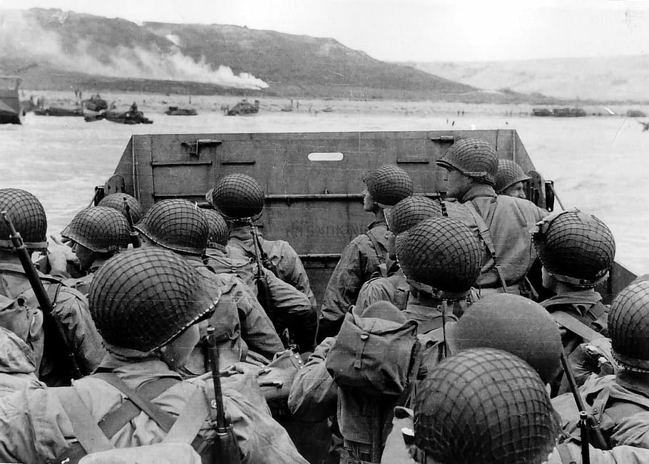 tropas estadounidenses, acercándose, estadounidenses, tropas, playa de Omaha, playa de Normandía, Día D, Segunda Guerra Mundial, desembarco anfibio, fotos