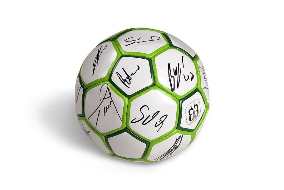 Football, Balloon, Ball, Firms, Memory, white color, white background, green color, close-up, team sport