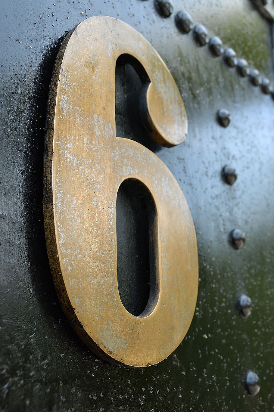 number, old, metal, weathered, surface, texture, rust, copper, 6, close-up