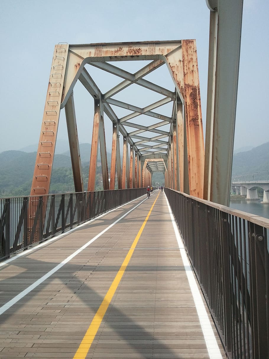 bridge, railroad bridge, rusty legs, bike trail, republic of korea, built structure, transportation, bridge - man made structure, architecture, connection