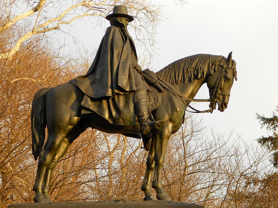 man, riding, horse statue, philadelphia, pennsylvania, statue, monument, ulysses s grant, general, hero