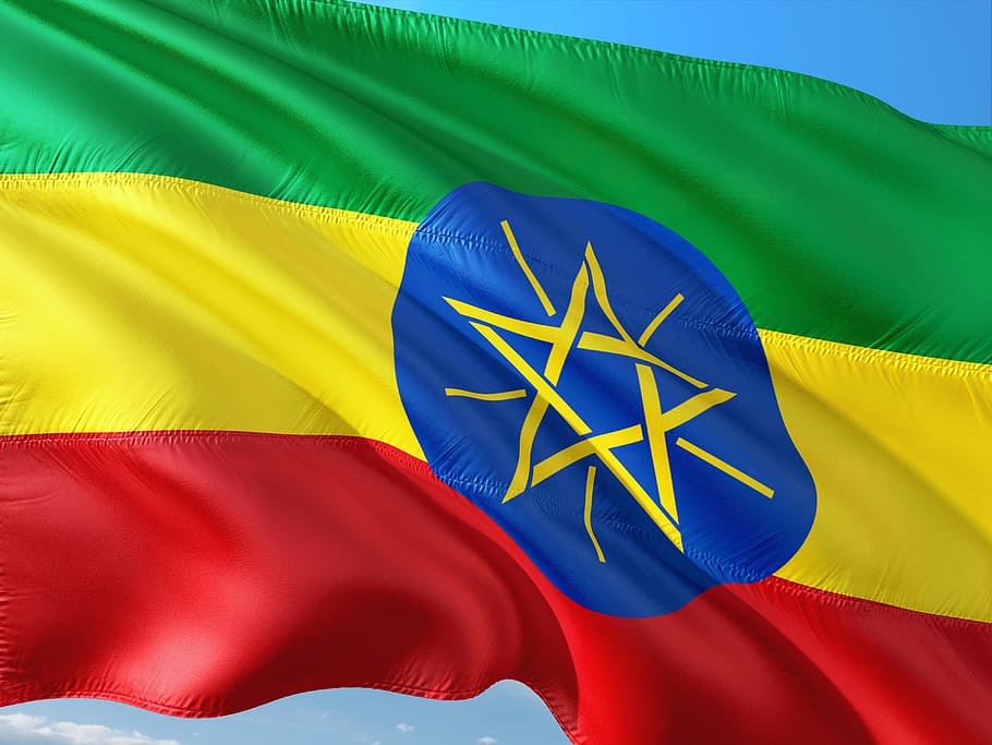 international, flag, ethiopia, east africa, patriotism, symbol, blue, red, insignia, multi colored