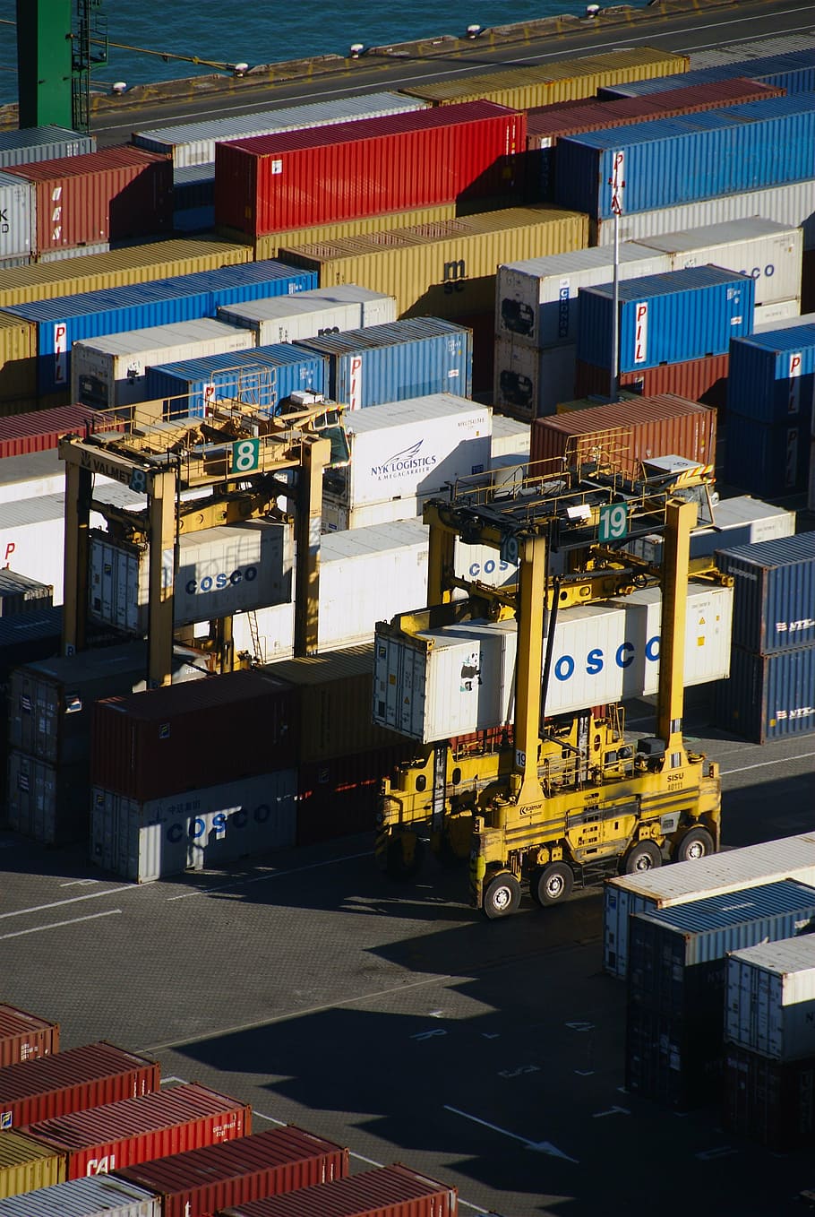intermodal container lot, cargo, shipping, port, container, harbor, freight, transport, industry, transportation