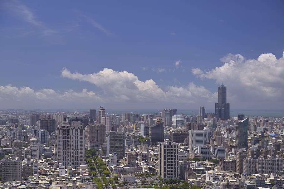 o futuro digital, o, kaohsiung sky, taiwan, a paisagem urbana, urbano, exterior do edifício, céu, nuvem - céu, estrutura construída