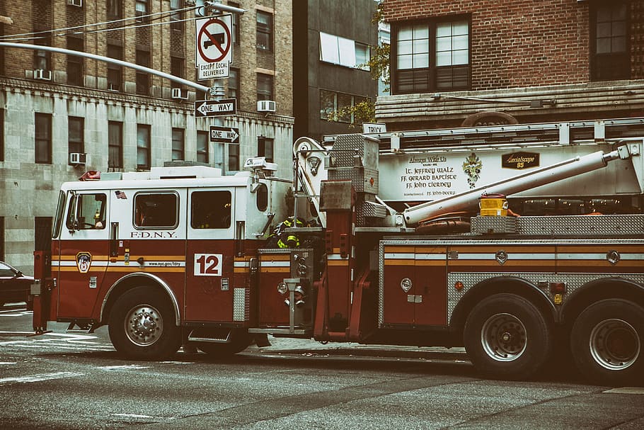 captura, caminhão de bombeiros, novo, cidade de york, imagem, gravado, cânone 5, 5d, rua, cidade de Nova York