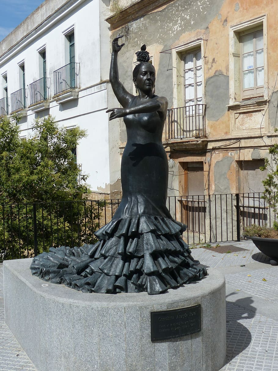 Estatua, flamenco, danza, Andalucía, Jerez, escultura, arquitectura, exterior del edificio, estructura construida, al aire libre
