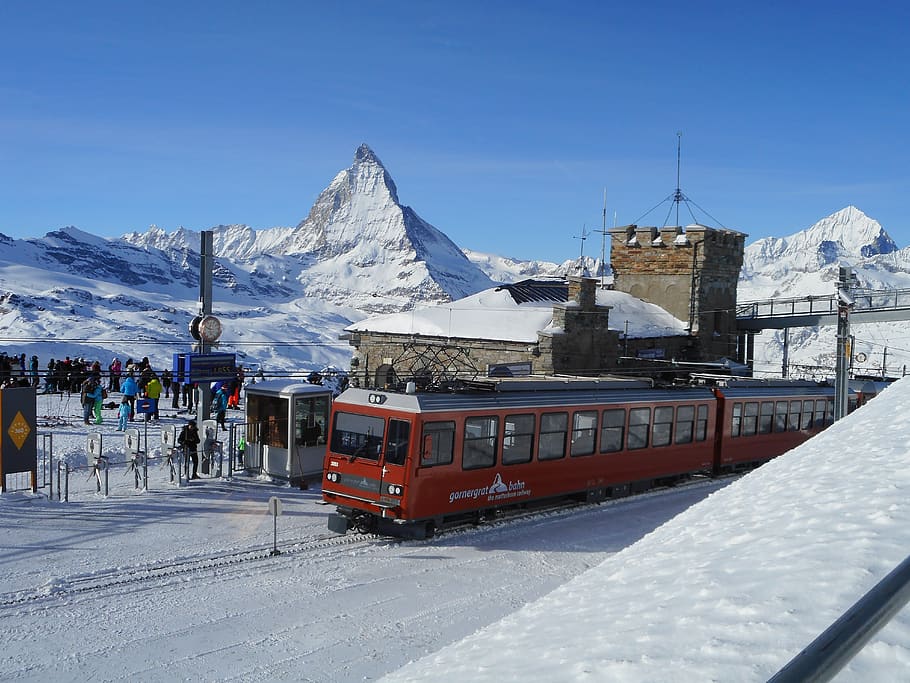 suíça, alpino, gornergrat, zermatt, matterhorn, inverno, temperatura fria, neve, montanha, transporte