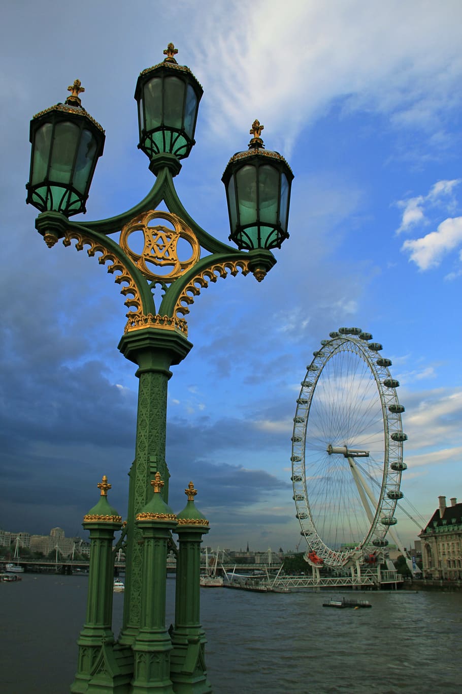 London Eye, Street Light, Thames, cityscape, uk, river, london, england, ferris wheel, sky