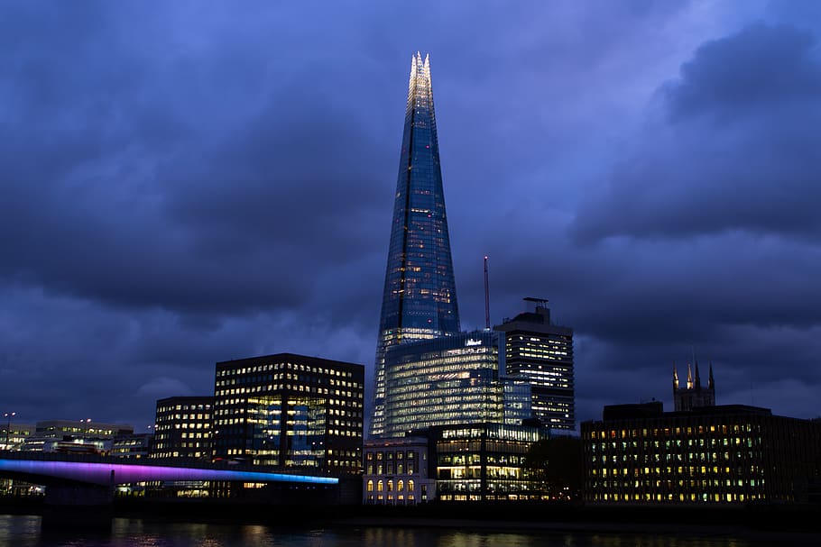 london skyline at night shard
