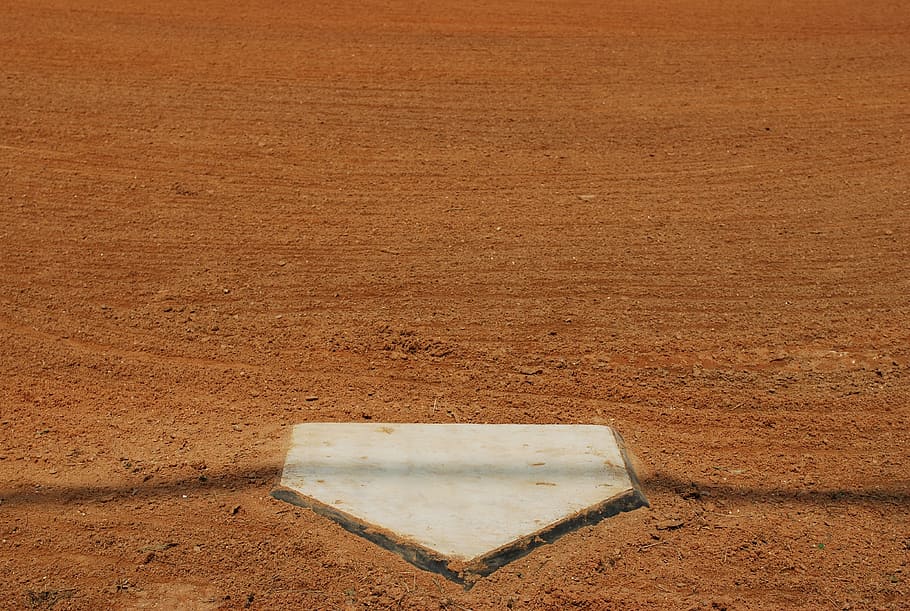 baseball base, brown, soil, home, plate, ball, baseball, field, sport, game