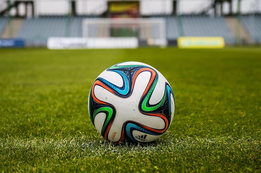 white, blue, green, adidas soccer ball, grass field, red, ball, turf, soccer, field