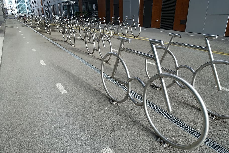 Bicycle, Road, Biking, Parking, road, biking, transport, city life, city, transportation, urban Scene