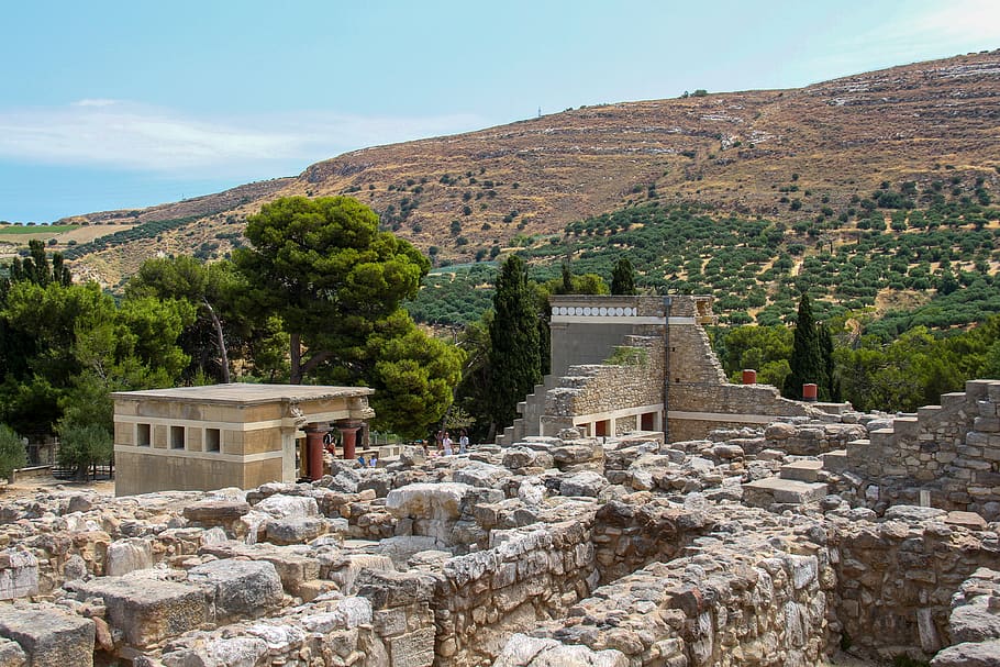 knossos, site, crete, archélogie, greece, minoan, palace, stones, architecture, built structure