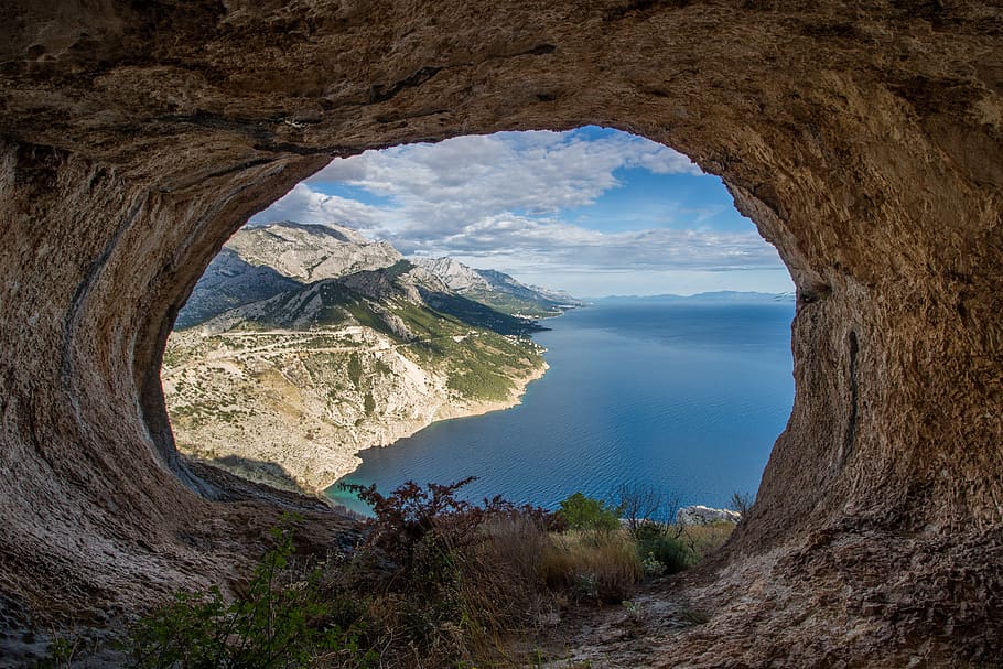 croatia, dalmatia, sea, mountain, cave, europe, tourism, landscape, travel, coast
