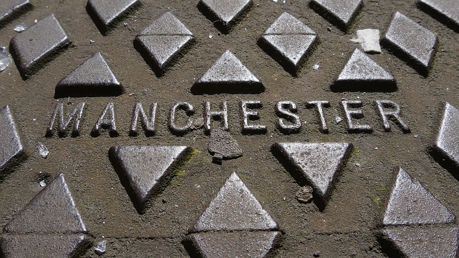 manchester emboss letters, manchester, manhole cover, metal, strong, drain, manhole, iron, steel, industrial