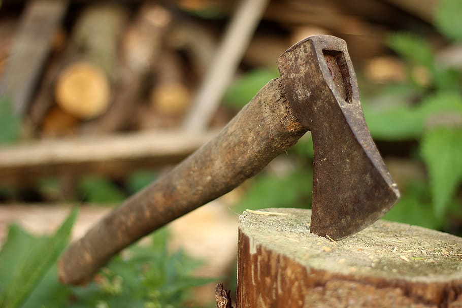 selective, brown, axe, log, old, lumberjack, blade, background, chop, hatchet