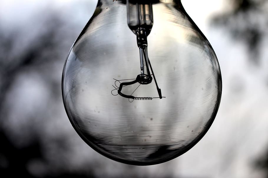 light, bulb, light bulb, bright, lamp, glow, creative, black and white, focus on foreground, transparent