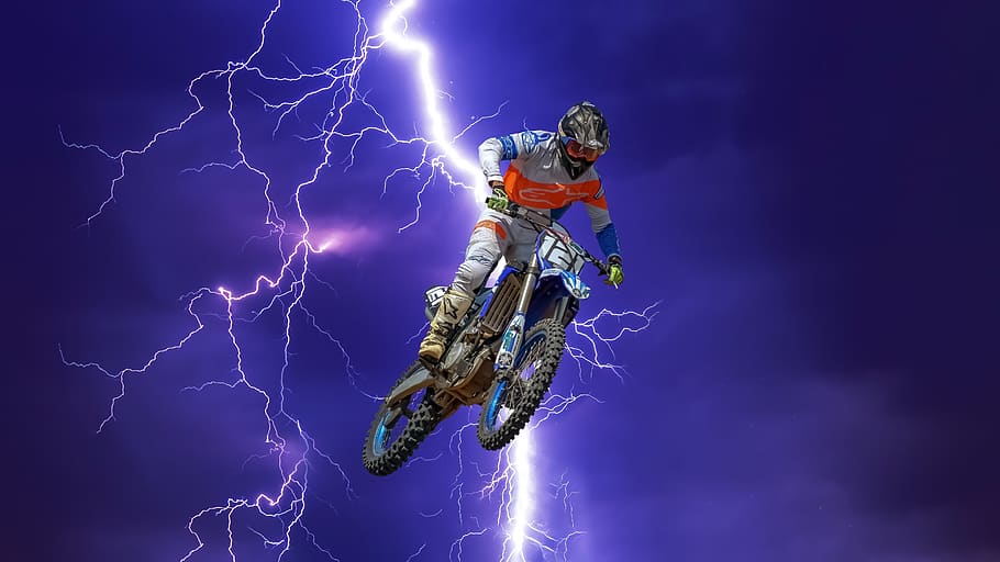 motocross, bike, motorcycle, motorbike, lightning, power, energy, race, action, sport
