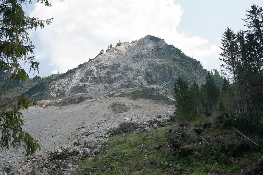 rock fall, landslide, vilsalpsee, scree, stones, mountain, pallor, alpine, tyrol, rock masses