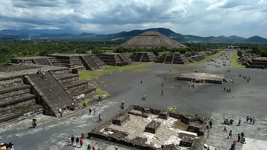 mexico, tourism, ruins, pyramids, totihuacan, aztecs, architecture, built structure, high angle view, history