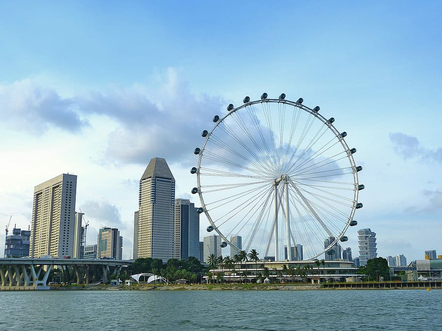 white ferris wheel, Ferris wheel, urban Skyline, famous Place, river, cityscape, urban Scene, travel Destinations, skyscraper, city