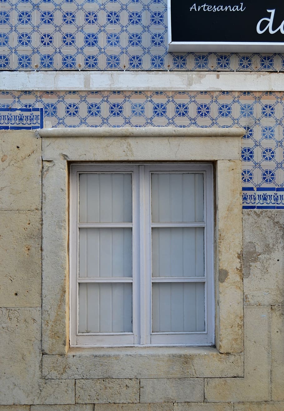 janela, azulejos, português, azulejos azuis, arquitetura, janela da casa, europa, tradicional, típico, fachada