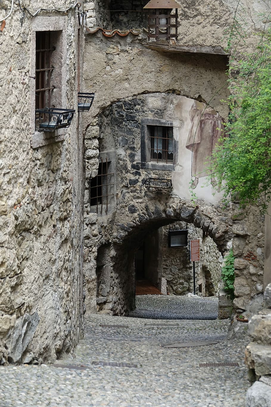 Itália, Vila, Trentino, material de pedra, arquitetura, história, medieval, porta, cidade, estrutura construída