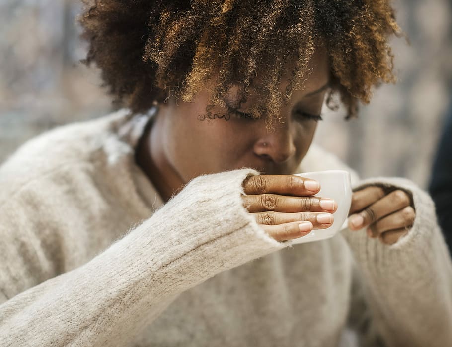 woman drinking, teacup, african, aroma, awake, beverage, break, breakfast, cafe, coffee