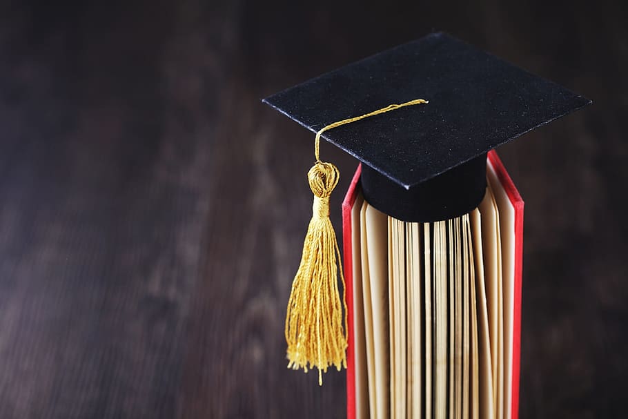 negro, amarillo, sombrero de graduación, rojo, libro, negro y amarillo, graduación, sombrero, libro rojo, gorra académica cuadrada