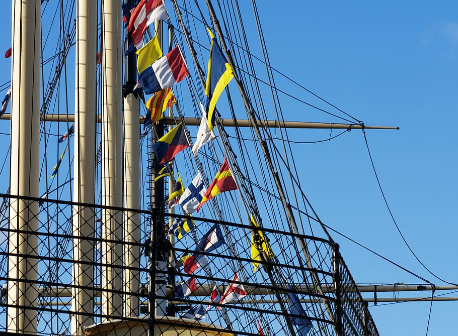 tali-temali, kapal, pelayaran, ss great britain, mast, flag, signal, shroud, stay, yard