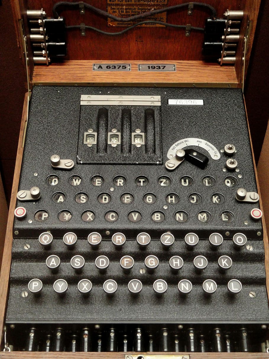 grey typewriter, enigma, encryption, cryptologic, army, museum, usa, code, secret, technology