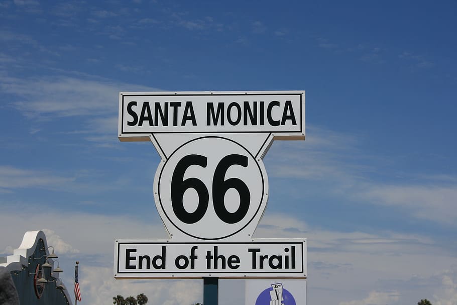 Santa Monica, rute 66, akhir, rute, 66, jalan raya, california, perjalanan, barat, arizona