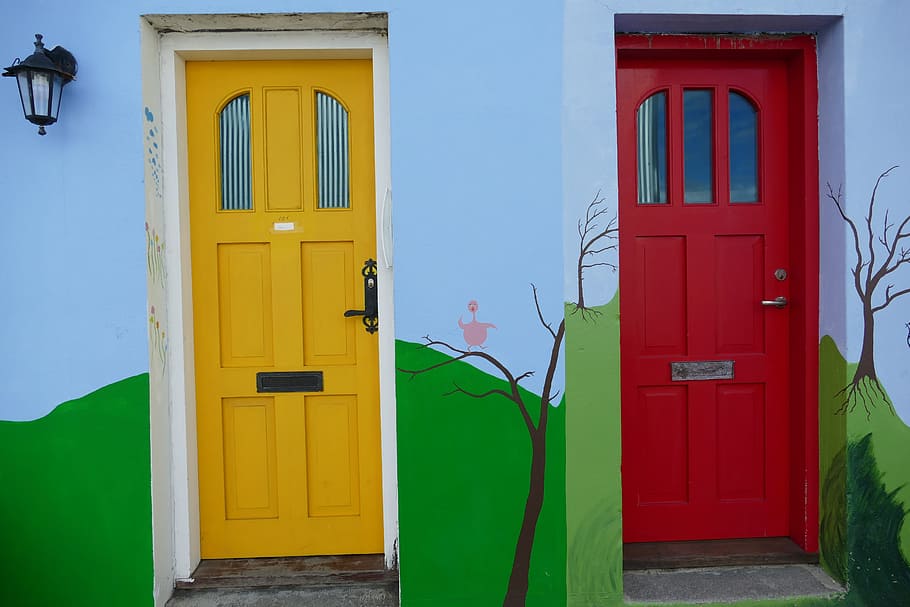 Reykjavik, Pintu, Masukan, Rumah, Pintu Masuk, pintu masuk rumah, pintu depan, pintu kayu, warna-warni, islandia