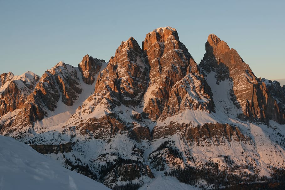 dolomites, alpenglow, monte cristallo, cortina d'ampezzo, dolomiti bellunesi, crystal, scenics - nature, sky, mountain, snow