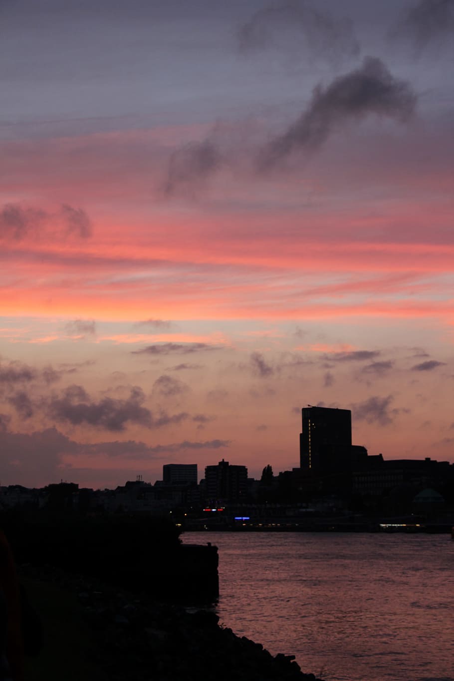 hamburg, sunset, skyline, city, building, panorama, afterglow, port, evening sky, dusk